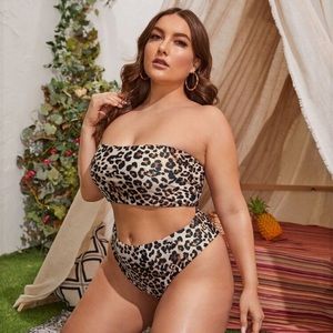 NEW Shein Plus Leopard Bandeau Bikini Swimsuit